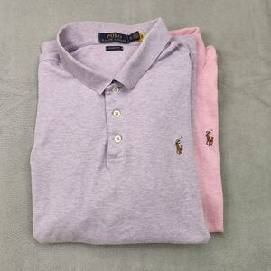 Lot Of 2 Polo Ralph Lauren Polo Shirts Men's XL Pink Purple Classic Fit Stretch